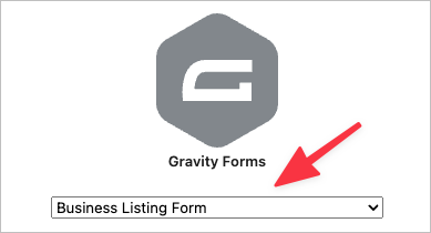 The drop down menu on the Gravity forms block allowing you to choose a form