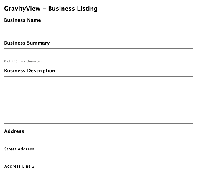 The GravityView Business Listing form