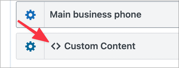 Two triangular brackets next to the Custom Content field label